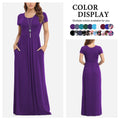 Effortlessly Chic Women's Short Sleeve Maxi Dress with Pockets - Dark Purple, XL