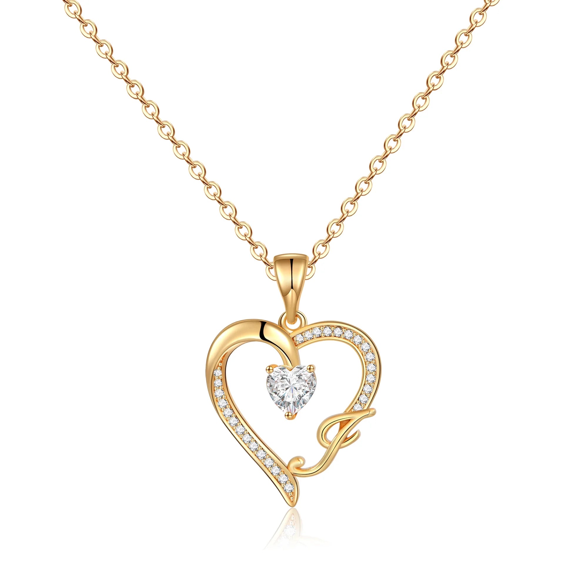 Personalized Initial Heart Necklace for Women - 14K Gold Plated with Sparkling Cubic Zirconia