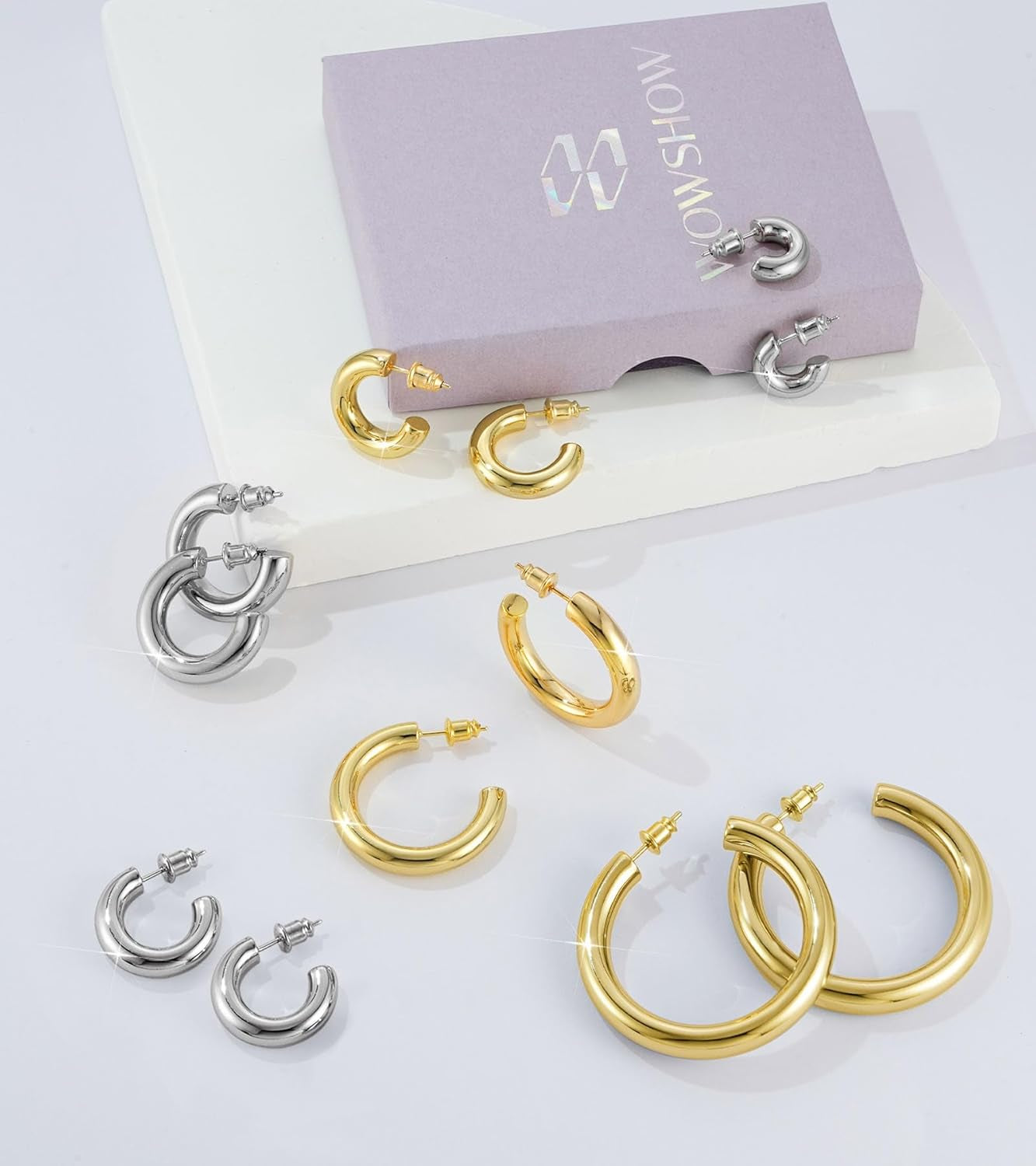 Chic 14K Gold Plated Chunky Hoop Earrings for Women - Lightweight and Stylish Jewelry Gift Options in 45MM Size