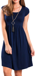 Chic Women's Navy Short Sleeve Empire Waist Casual Swing T-Shirt Dress - Perfect for Any Occasion!