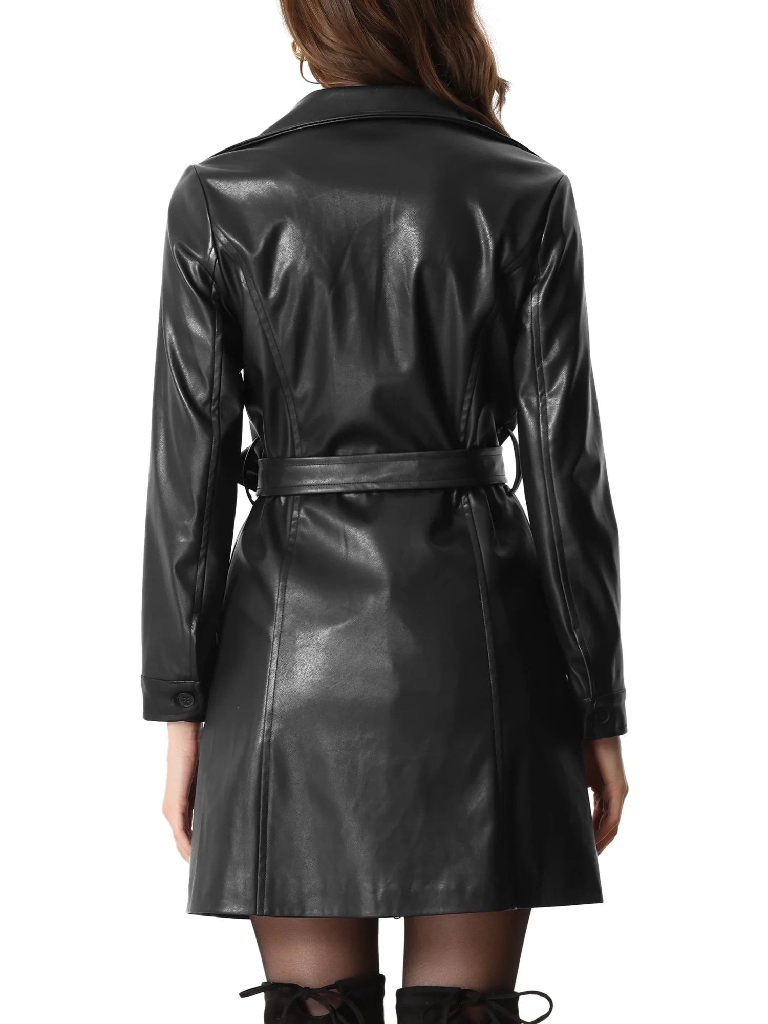 Faux Leather Coat for Women'S Notched Lapel Collar Button down Steampunk PU Outwear XL Black
