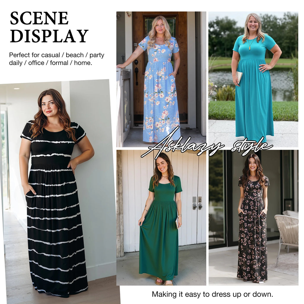 Effortlessly Chic Women's Short Sleeve Maxi Dress with Pockets - Dark Purple, XL