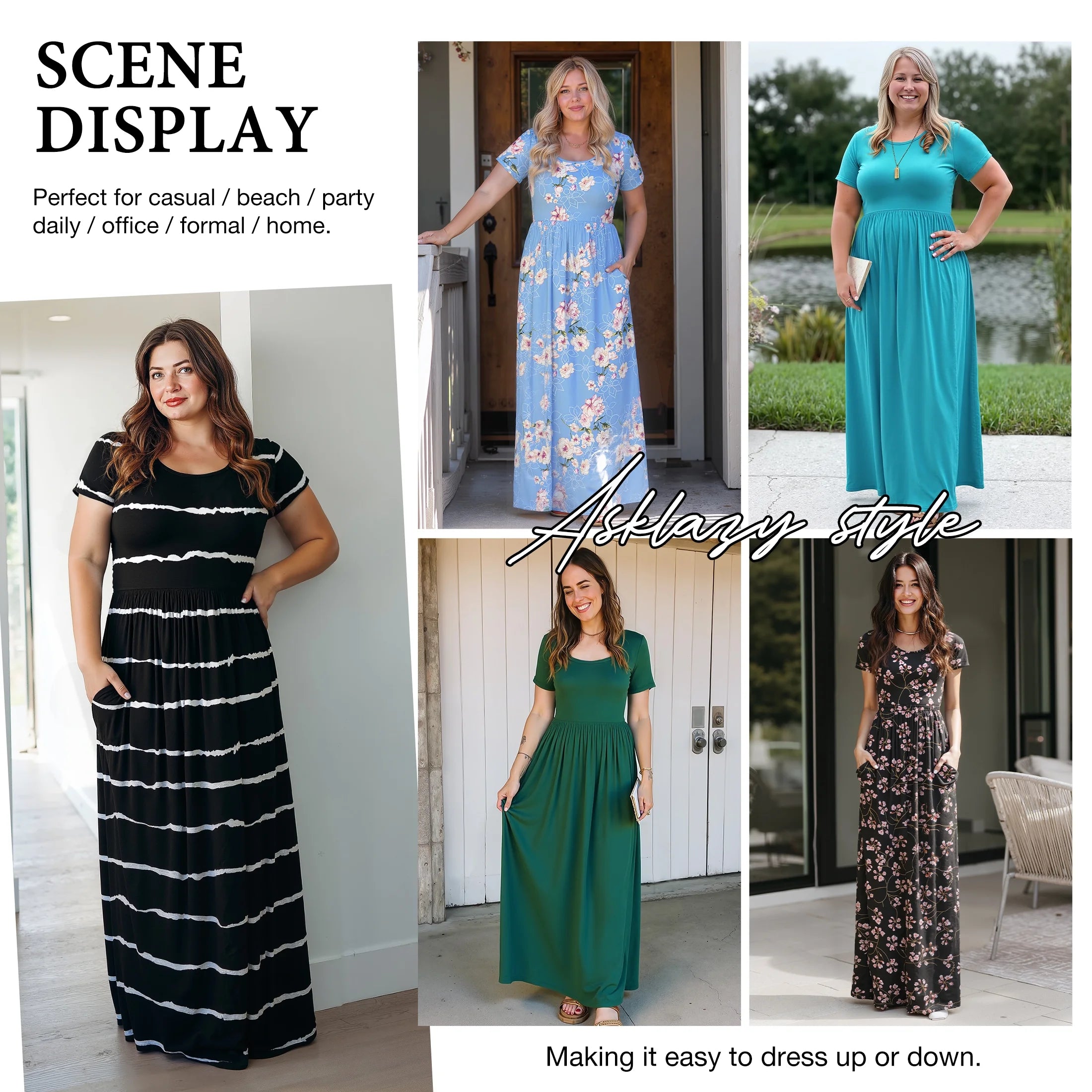 Effortlessly Chic Women's Short Sleeve Maxi Dress with Pockets - Dark Purple, XL