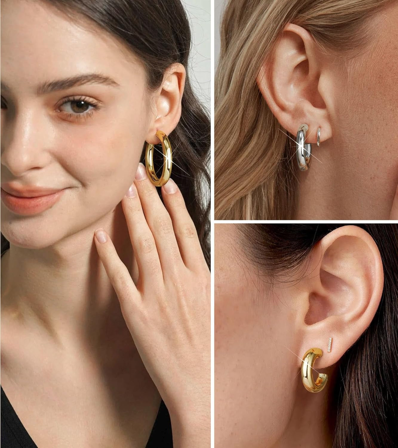 Chic 14K Gold Plated Chunky Hoop Earrings for Women - Lightweight and Stylish Jewelry Gift Options in 45MM Size