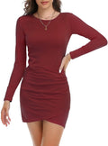Elevate Your Style with the Women’s Elegant Ruched Bodycon Long Sleeve Mini Dress in Wine Red - Perfect for Parties and Casual Outings!