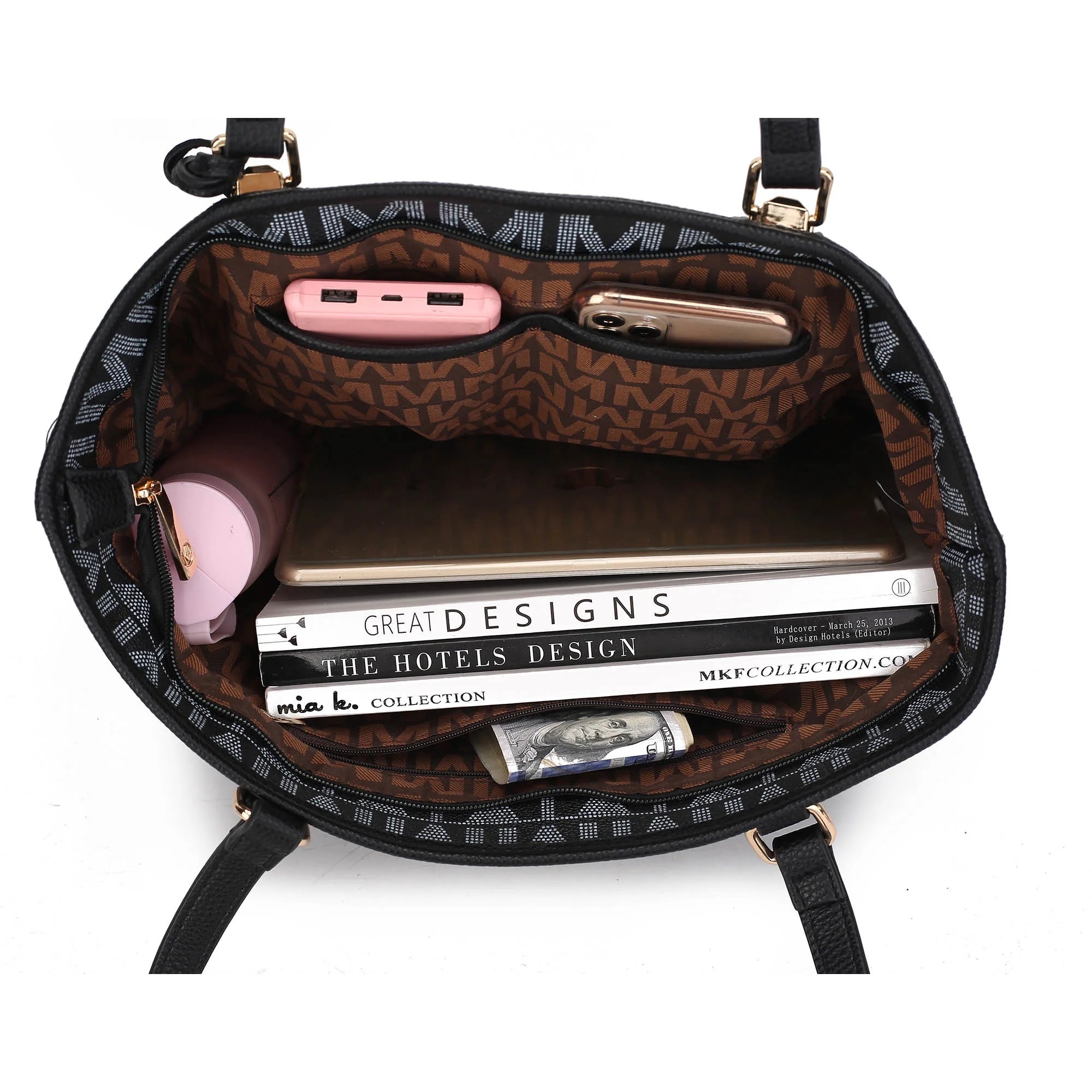 Chic & Versatile: by Mia K. Marimar Women's Signature Tote Bag Set in Chocolate Brown - Includes Mini Tote, Pouch & Wristlet