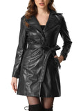 Faux Leather Coat for Women'S Notched Lapel Collar Button down Steampunk PU Outwear XL Black